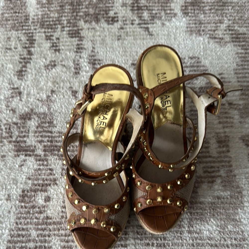 Michael Kors Brown Gold Heels with Studded Design